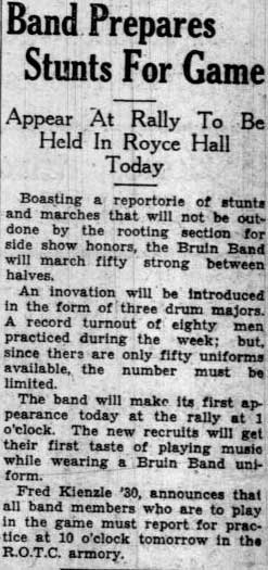 Band prepares stunts for USC game, September 27, 1929 