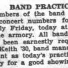 Band practice announcement, January 16, 1929