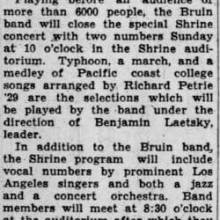 Band plays at Shrine Concert, February 2, 1929