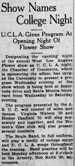 Band at Flower Show, plays medley of college songs. April 22 ,1929 