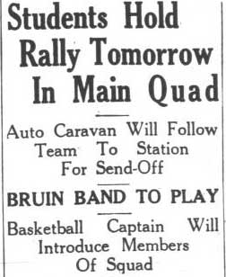 Band at noon rally for basketball team, January 17, 1929