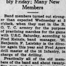 Band practices for SC game, September 24, 1929