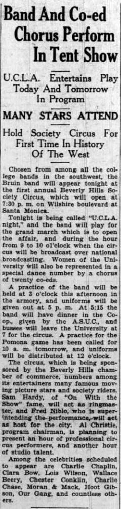 Band at opening of Beverly Hills Circus, October 25, 1929