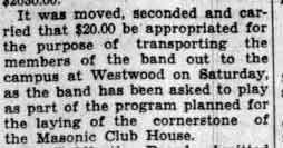 Student Council Minutes - Approval of $20.00 for transportation to Masonic Clubhouse gig, April 8, 1929