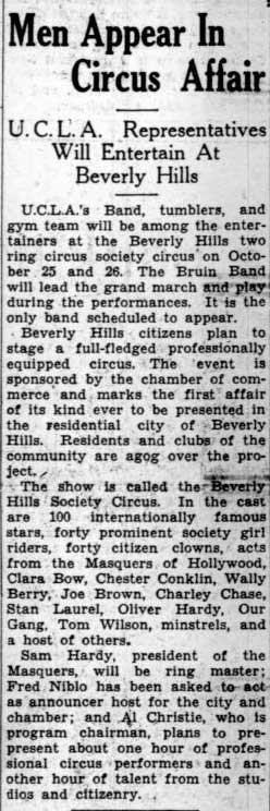 Band and celebrities at Beverly Hills Circus, October 17, 1929