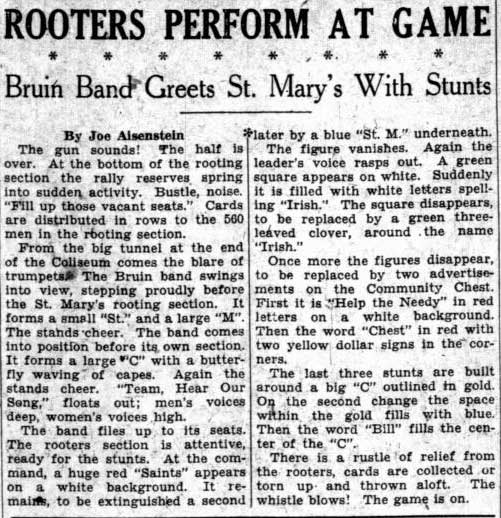 Details of Band's show at St. Mary's game, November 18, 1929