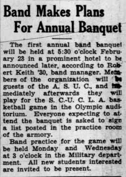 Band Banquet plans, February 15, 1929