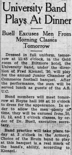 University Band plays at Junior Chamber of Commerce Dinner, October 2, 1929