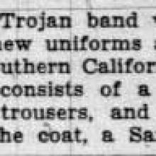 Trojan Band receives new uniforms for Stanford game, October 25, 1929