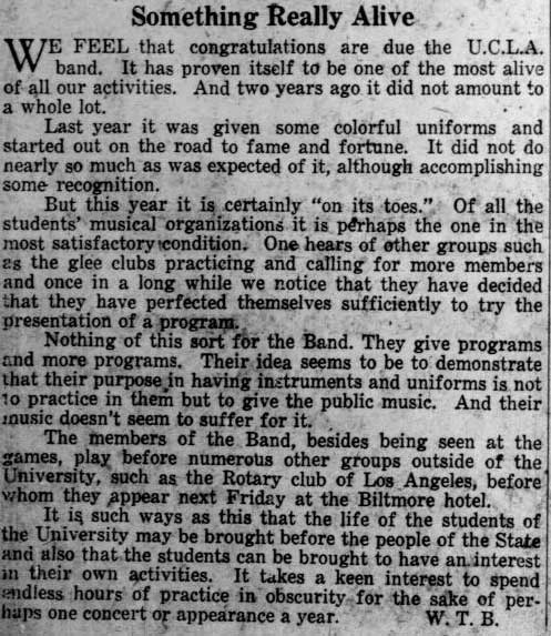 Editorial - Congratulations to Band, October 29, 1929