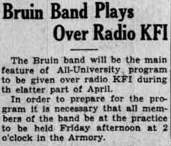 Bruin Band plays over KFI radio, April 16, 1929