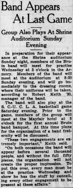 Band appears at SC basketball game, February 19, 1929