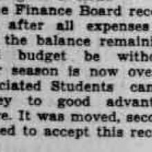 Student Council Minutes - Finance board withdraws Band budget surplus, March 6, 1929