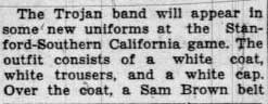 Trojan Band receives new uniforms for Stanford game, October 25, 1929