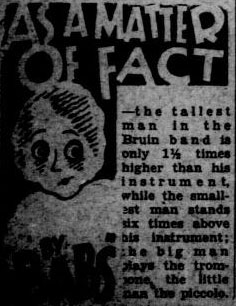 "As a matter of fact" - Tallest man in Bruin Band fact, November 15, 1929