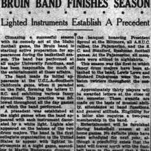 Bruin Band finishes season, lighted instruments. December 4, 1930