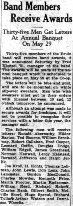 Band members receive letters, May 19, 1930