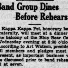 Kappa Kappa Psi meets for dinner before rehearsal, October 14,1930