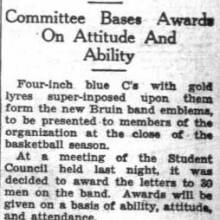 Band members receive letter awards, January 23, 1930