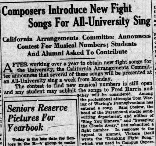 New fight songs introduced, November 7, 1930