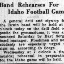Band rehearses for Idaho game, September 26, 1932