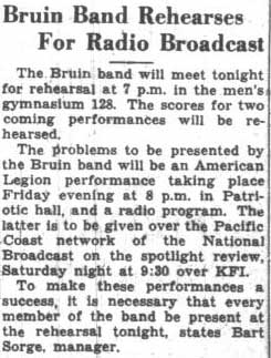 Band rehearses for KFI radio broadcast, November 2, 1932