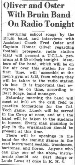 Bruin Band on radio, October 21, 1932