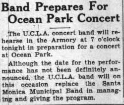 Band replaces Santa Monica Municipal Band, March 23, 1932