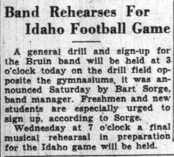 Band rehearses for Idaho game, September 26, 1932