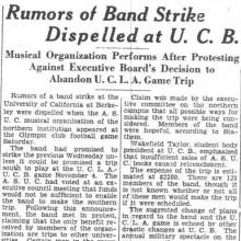 Cal Band threatens to strike, October 17, 1933