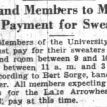 Band members to pay for sweaters, Janaury 22, 1933