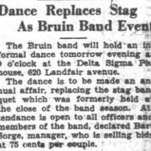Dance replaces Stag as Bruin Band event, May 11, 1933