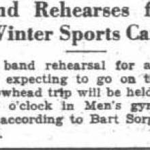 Band rehearses for Arrowhead Sports Carnival, January 24, 1933