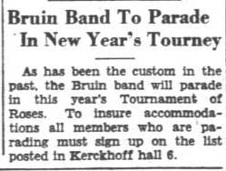 Band to perform in Rose Parade, December 11, 1933