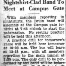 Band to assemble at campus gate in nightshirts, November 3, 1933