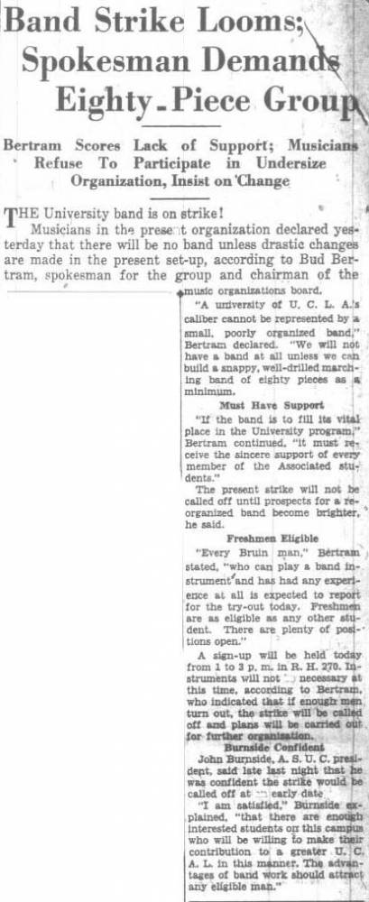 Band Strike looms, September 19, 1934