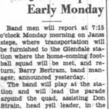 Band to report at Janss Steps and greet team, September 28, 1934