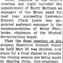 Barry Bertram named Band Manager, May 10, 1934