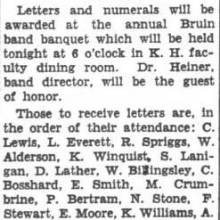 Dr. E.M. Hiner guest at Band Banquet, March 21, 1934