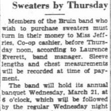 Band members to purchase sweaters, March 12 ,1934