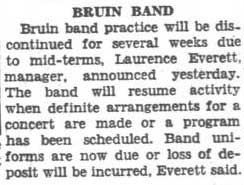 Band practice canceled due to midterms, April 4, 1934