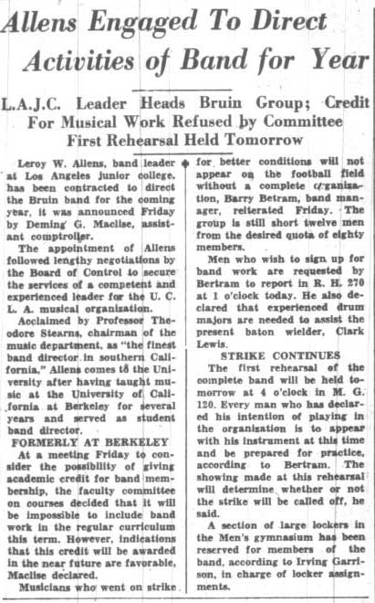 Leroy Allen hired to direct Band, September 24, 1934