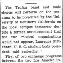 Trojan Band at exchange assembly on UCLA campus, April 17, 1934