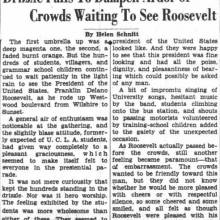 Reaction to President Franklin D. Roosevelt's visit, "hesitant music by the band." October 2, 1935