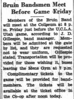 Bandsmen to meet at Coliseum for Utah game, September 25, 1935