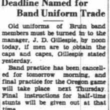 Deadline for Band uniform trade-in, October 18, 1935
