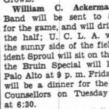Student Council minutes - Bill Ackerman announces Band will travel to Stanford game, October 16, 1935