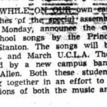 Introduction of two new fight songs, "Sing UCLA" and "March UCLA," December 4, 1936