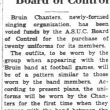 Bruin Chanters receive uniform fund, uniforms similar to Band uniforms, October 5, 1936
