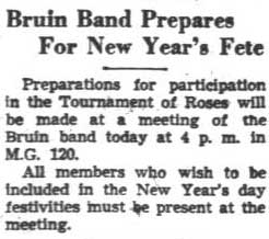 Bruin Band prepares for Rose Parade, December 10, 1936